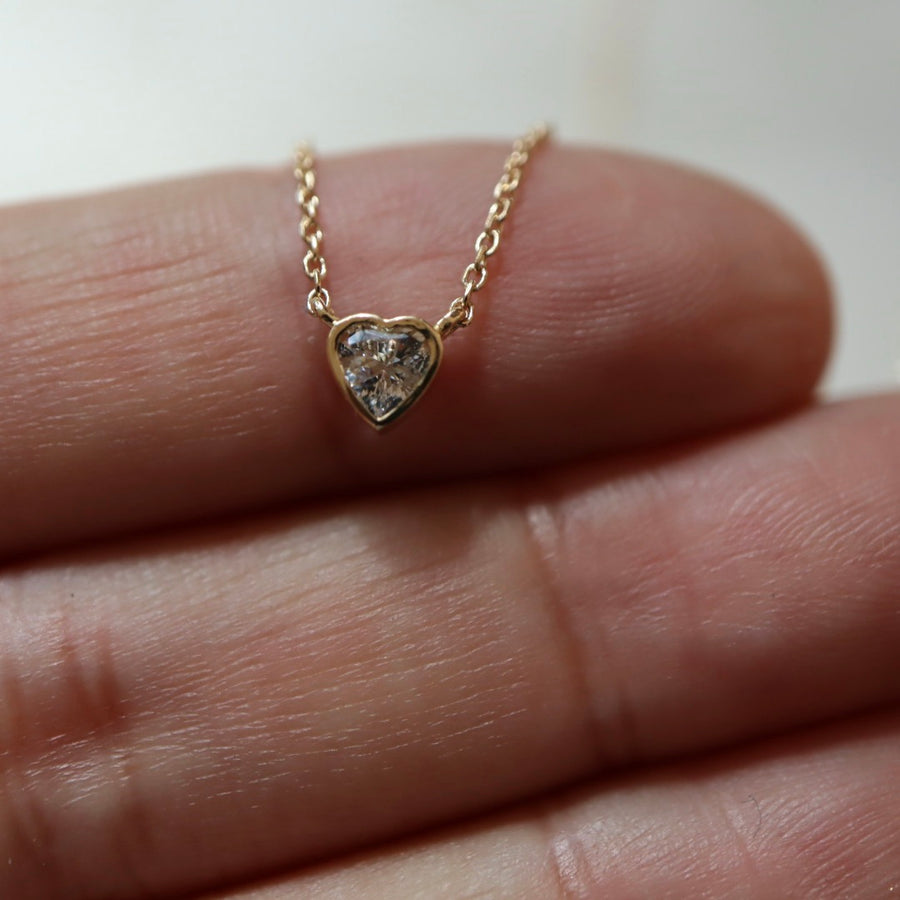 White Sapphire Heart Necklace 14K Gold