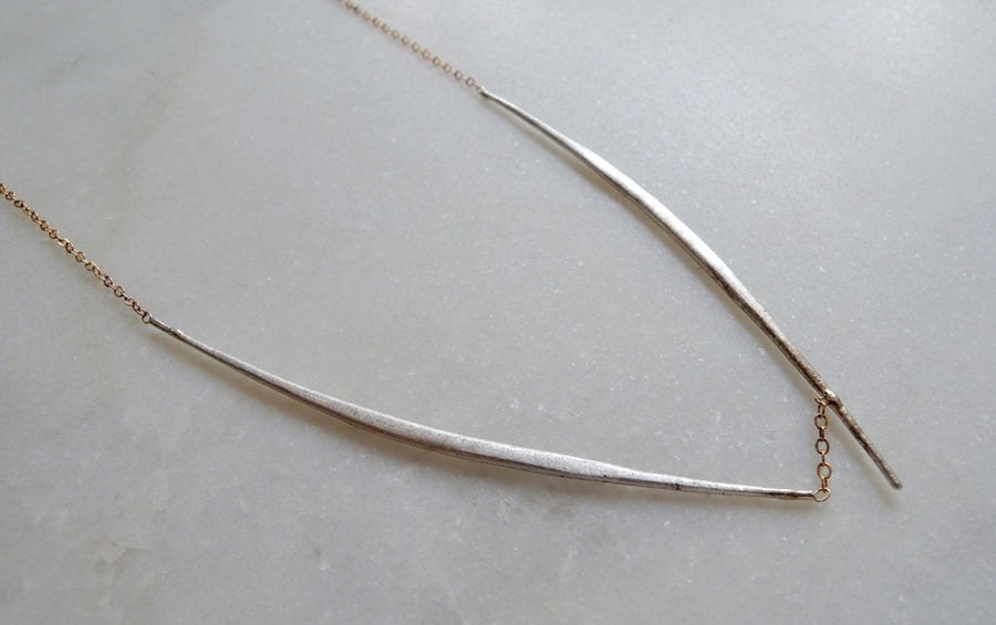 Silver Bars and Gold-filled Chain Ripple V Necklace