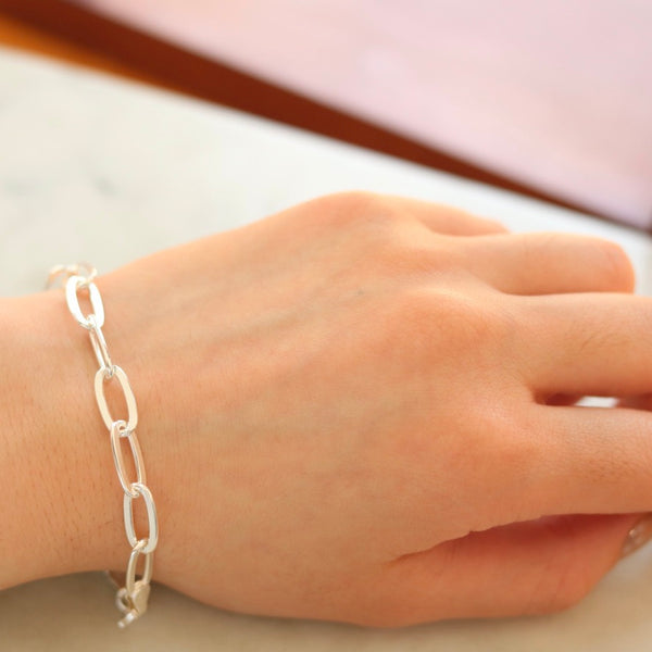 I'M OK for RHC Silver Cable Bracelet（L） Men's Heavy Silver Flat Edge Cable Chain Bracelet