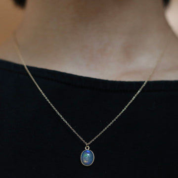 Bezeled Oval Opal Necklace