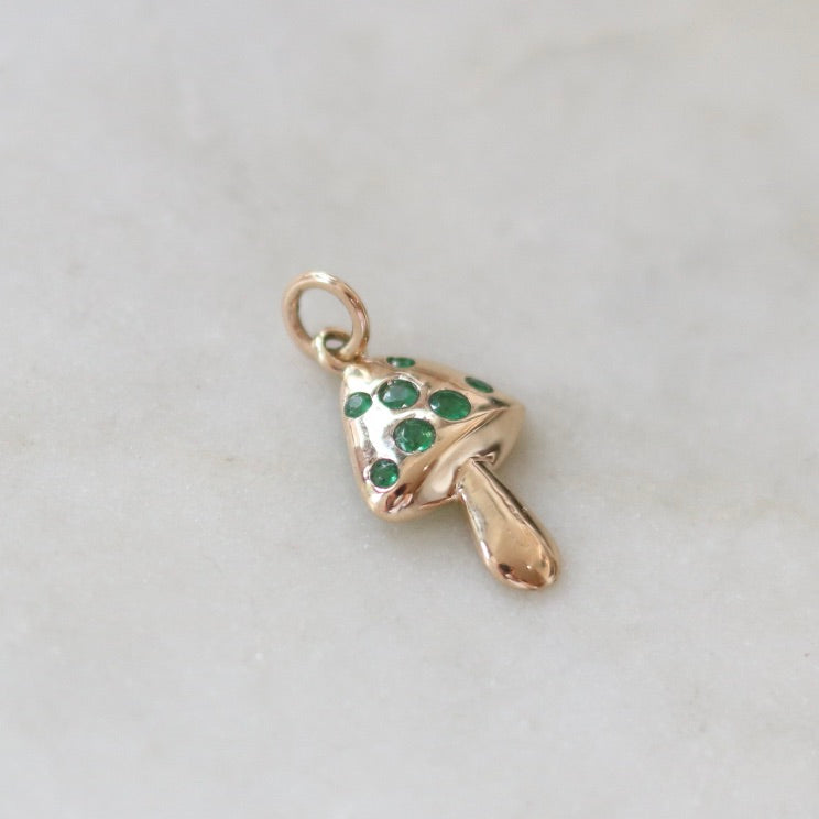Emerald Mushroom Pendant Charm for a Necklace