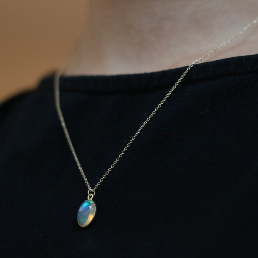 Bezeled Oval Opal Necklace