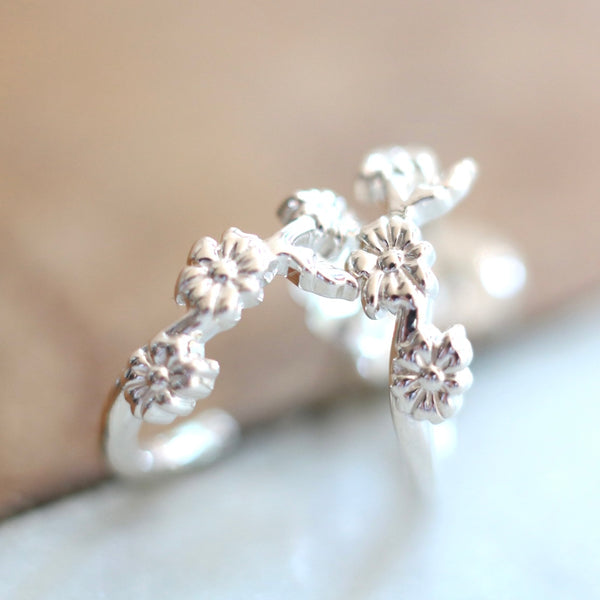 Hoops & Loops Sterling Silver Floral Ring - Oxidized Rose Branch Design, Tarnish Resistant, Comfort Fit For Women - View #6
