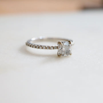 Cushion Cut Salt and Pepper Diamond Ring