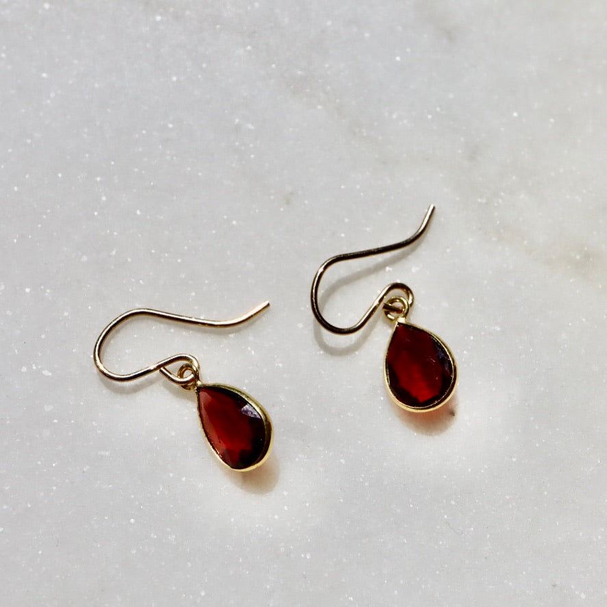 Teardrop Garnet Earrings with 18K Gold Ear Wires