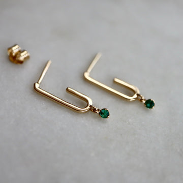Emerald Dangling Hoop Earrings