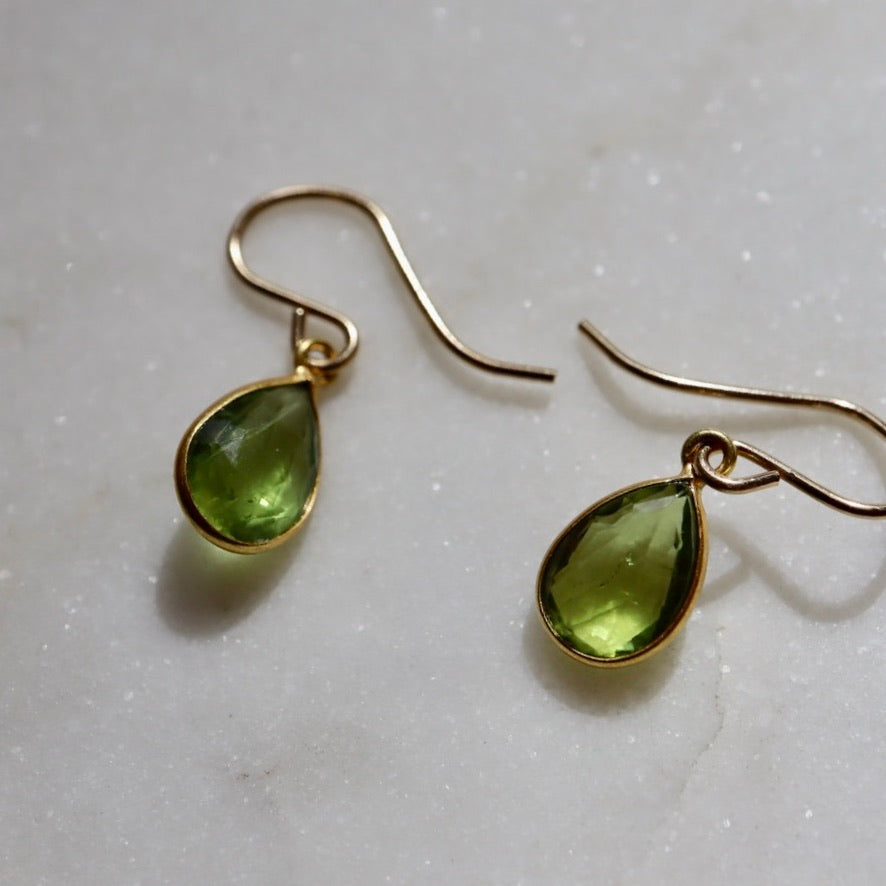 Teardrop Peridot Earrings with 14K Gold Ear Wires