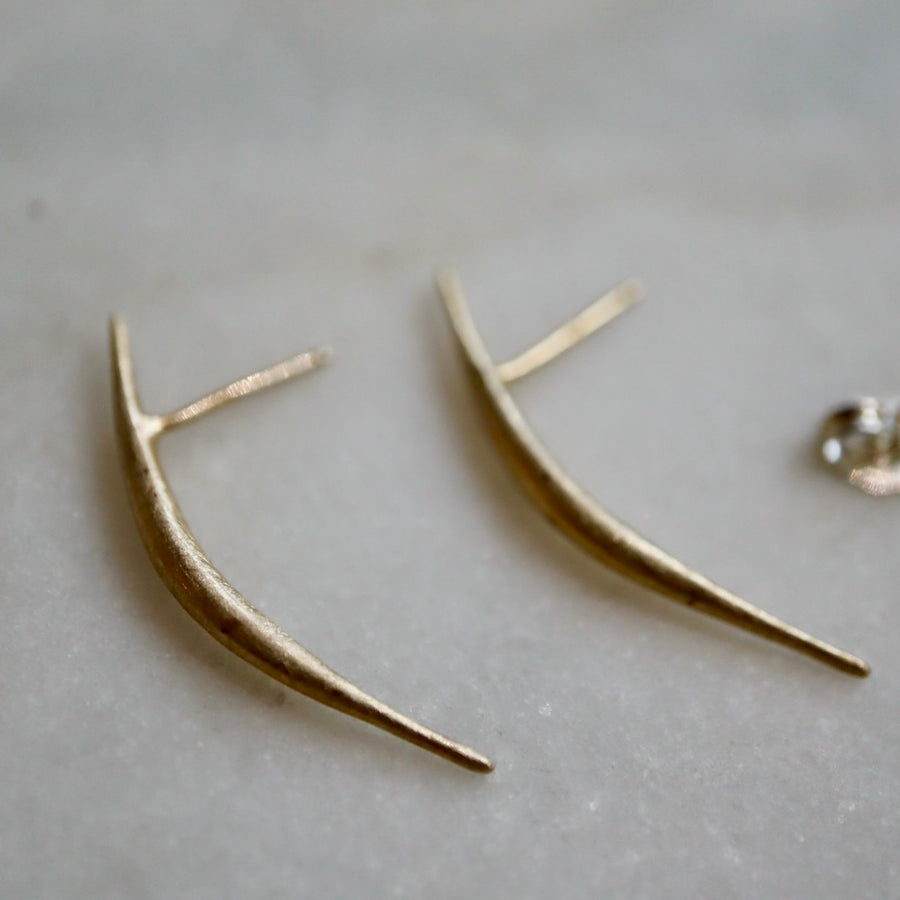 Gold Plated Silver Curved Bar Earrings