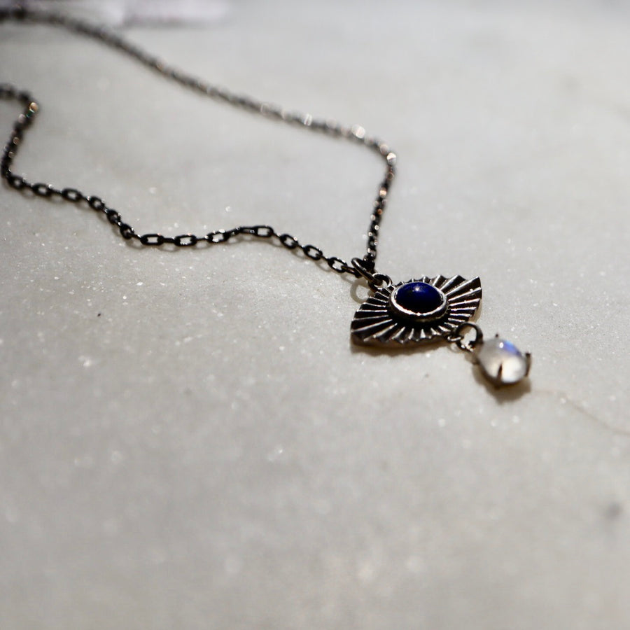 Lapis and Moonstone Eye Silver Necklace