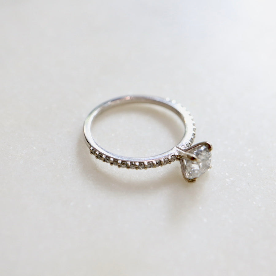 Cushion Cut Salt and Pepper Diamond Ring