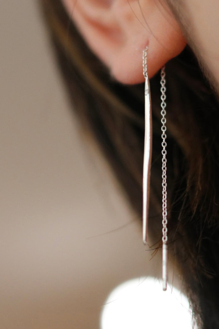 Ripple Thread Through Small Silver Earrings