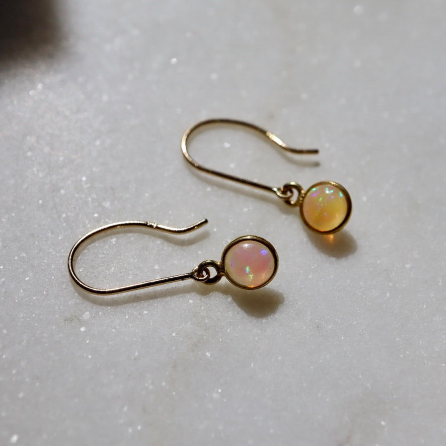 Round Opal Dangling Earrings 18K Gold