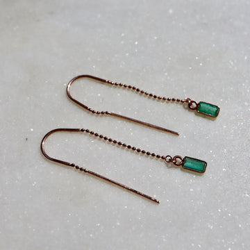 Rose Gold Emerald Thread Through Chain Earrings