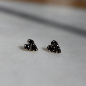 Silver + Black Diamond Heart Stud Earrings