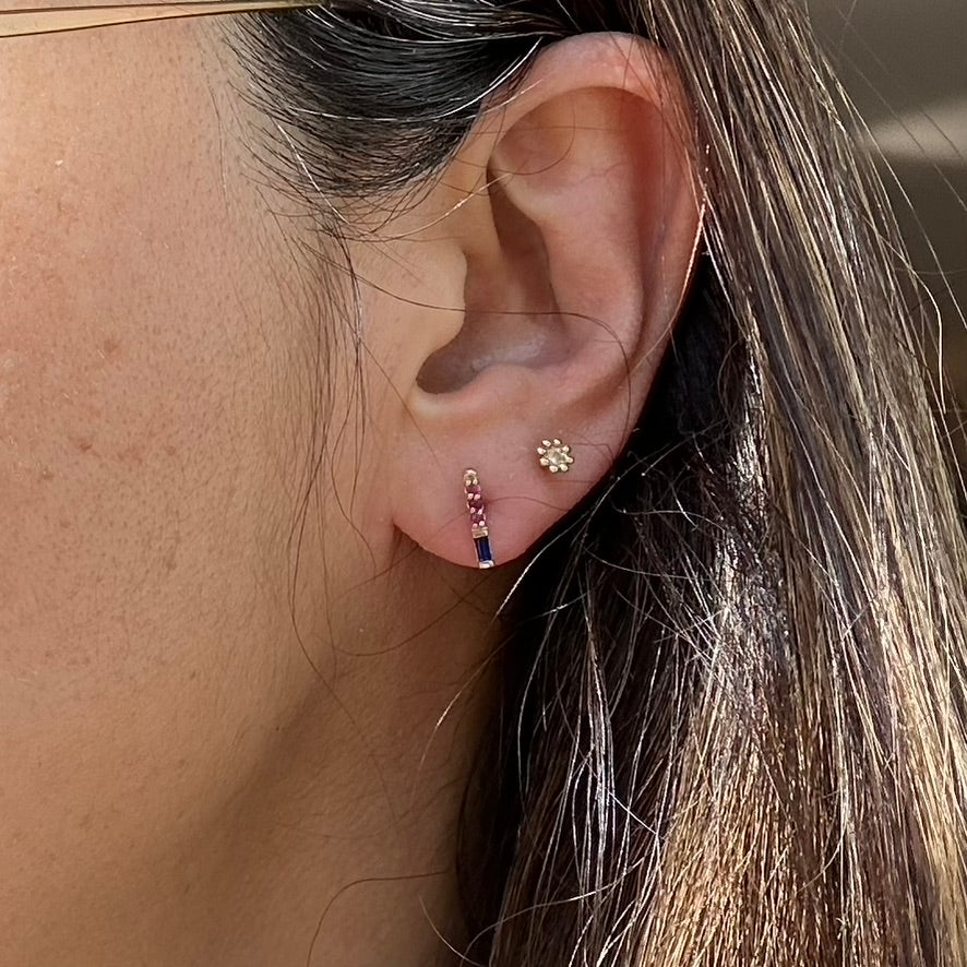 Bachi Sapphire Ruby Bar Stud Earrings