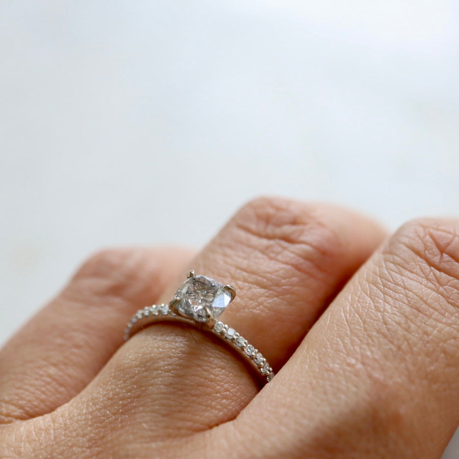 Cushion Cut Salt and Pepper Diamond Ring