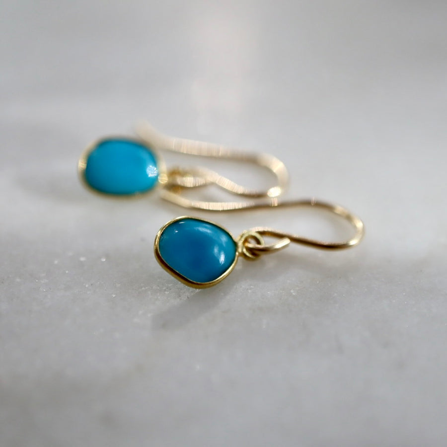 Organic Shaped Turquoise Dangling Earrings in 18K gold