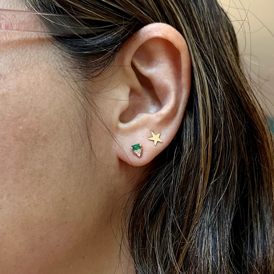 Geometric Diamond Emerald Stud Earrings