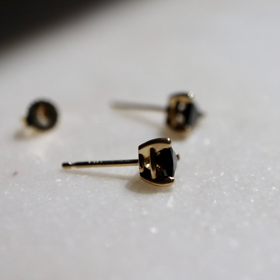 Trillion Cut Black Diamond Stud Earrings