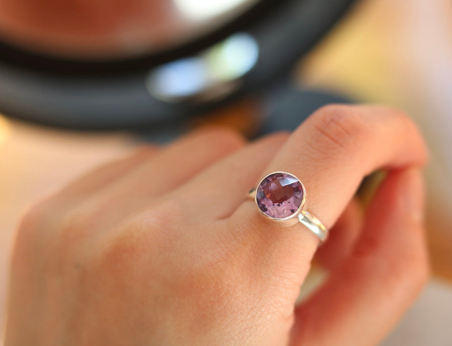 Bezel Set Amethyst Silver Ring