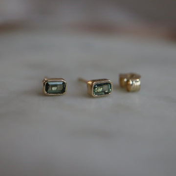 Green Sapphire Emerald-cut Stud Earrings