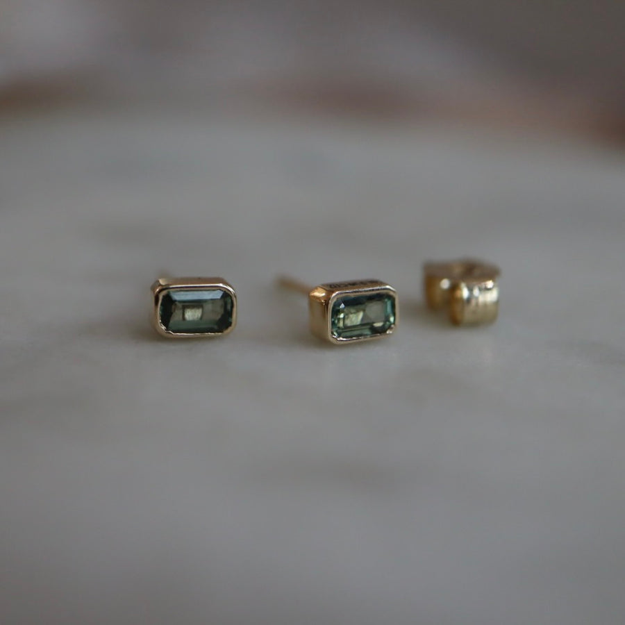 Green Sapphire Emerald-cut Stud Earrings