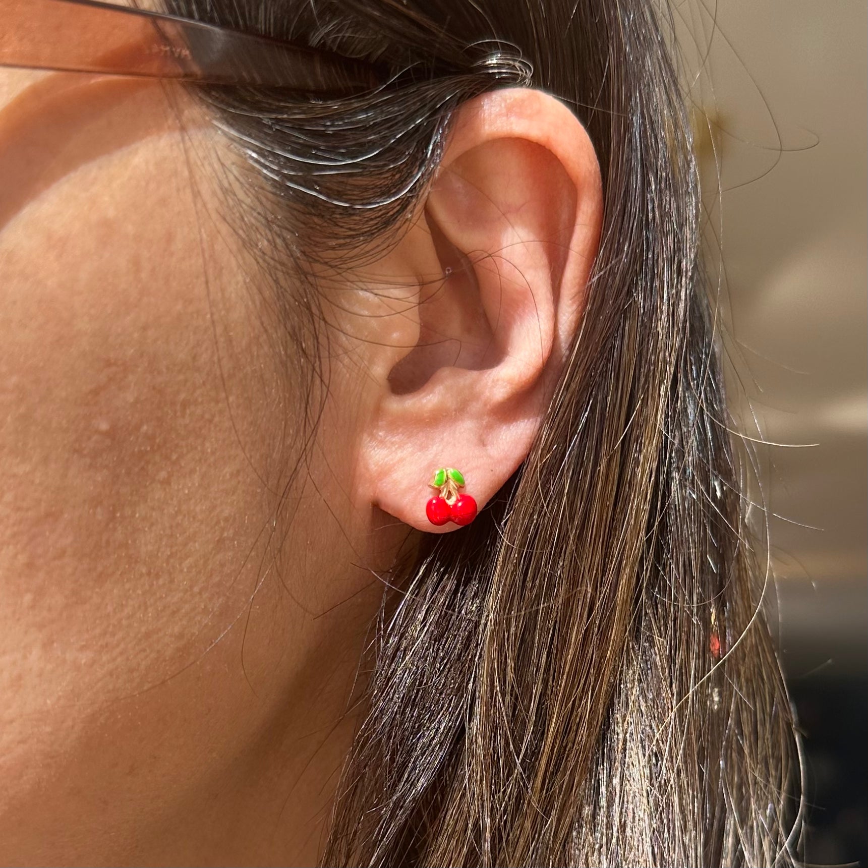 Finecraft Cherry Stud Earrings – 14K Yellow Gold With Red Cubic Zirconia (2 CTW), Created Stones