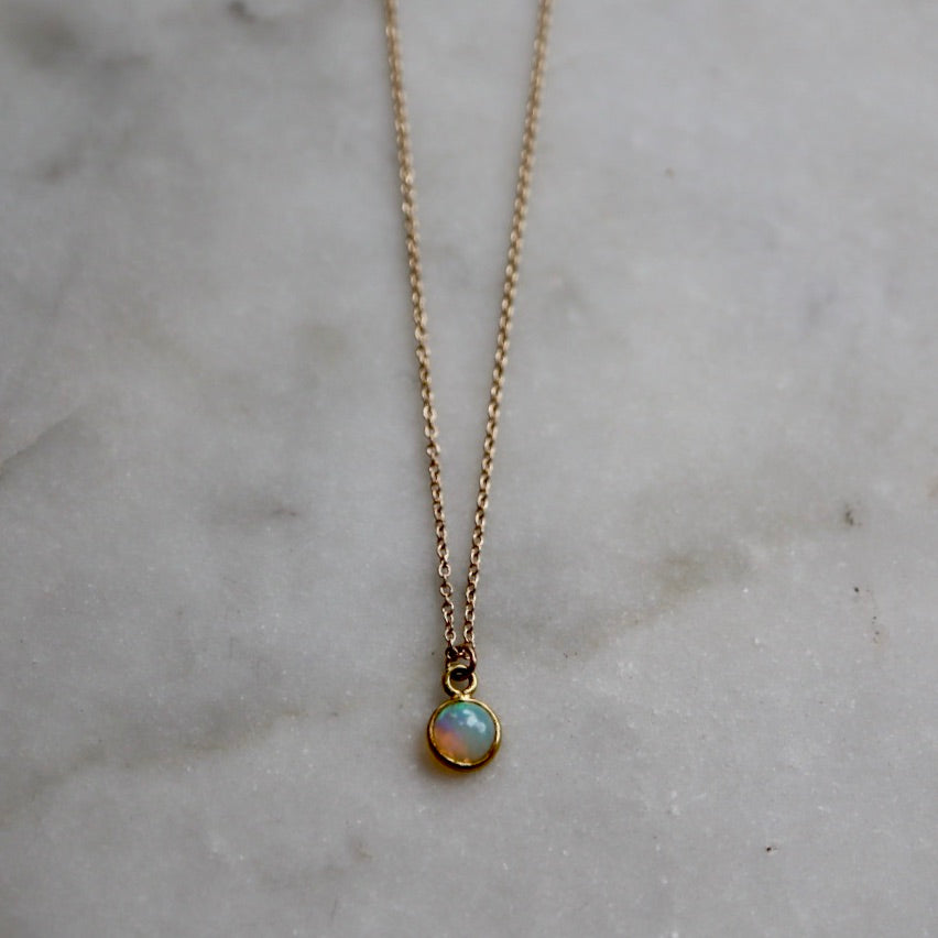 Bezeled Round Opal Necklace