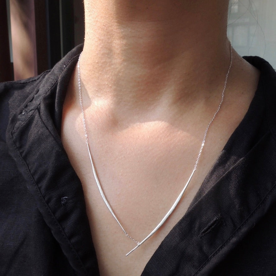 Sterling Silver Ripple V-shape Necklace