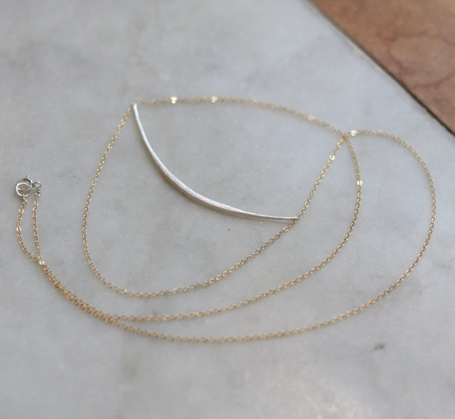 Ripple Chain Drop Chain Necklace / Silver with Gold-filled chains