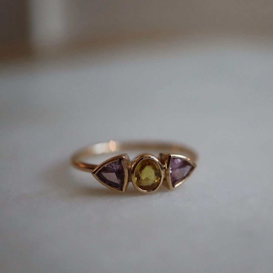 Yellow-Green and Violet Sapphire Mix Ring