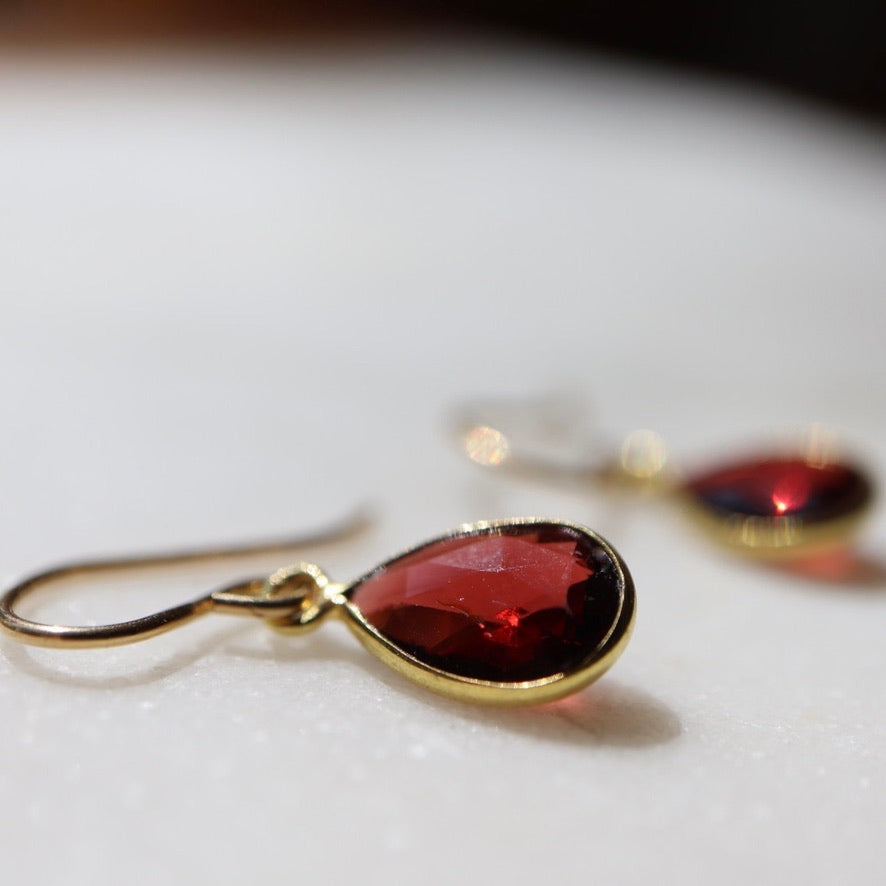 Teardrop Garnet Earrings with 18K Gold Ear Wires