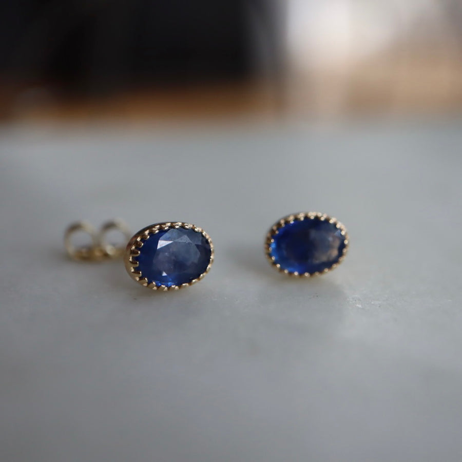 Denim Blue Sapphire Oval Stud Earrings