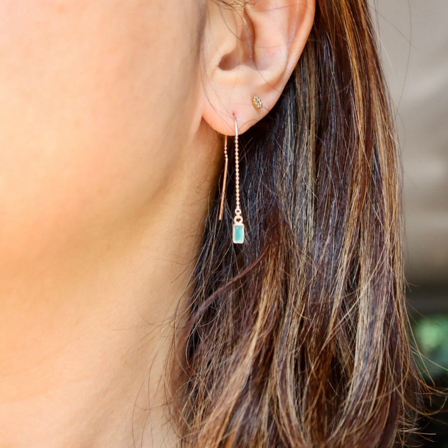 Rose Gold Emerald Thread Through Chain Earrings