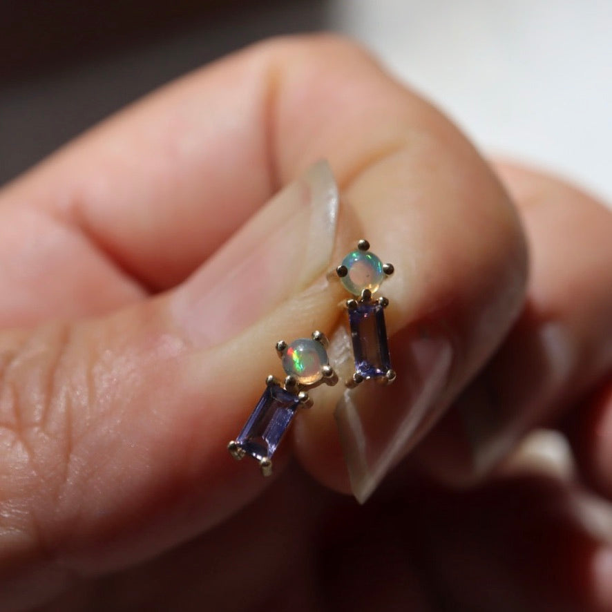 Opal and Tanzanite Stud Earrings