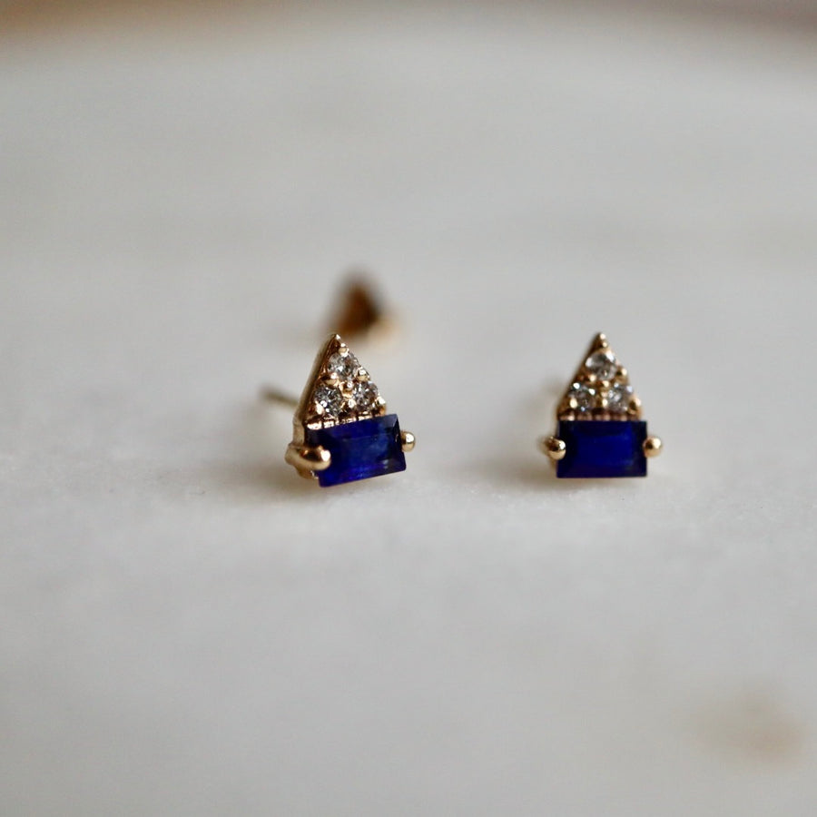 Geometric Diamond and Sapphire Stud Earrings