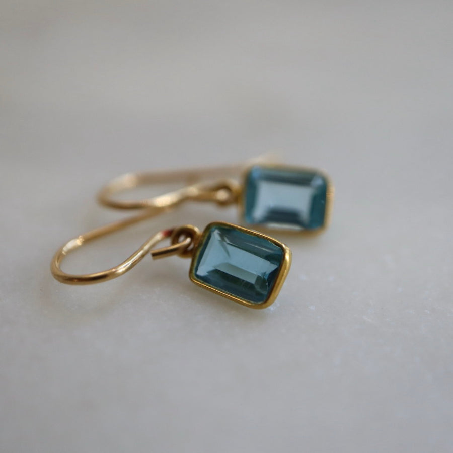 Rectangular Topaz Dangling Earrings 18K Gold