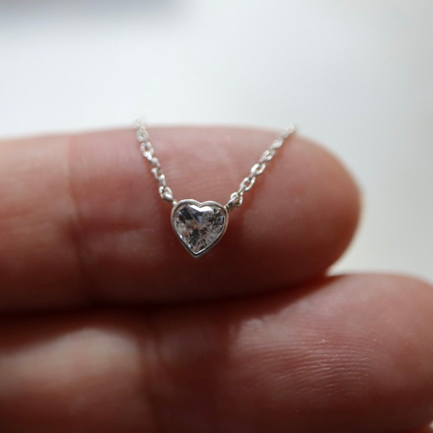 White Sapphire Heart Necklace Sterling Silver