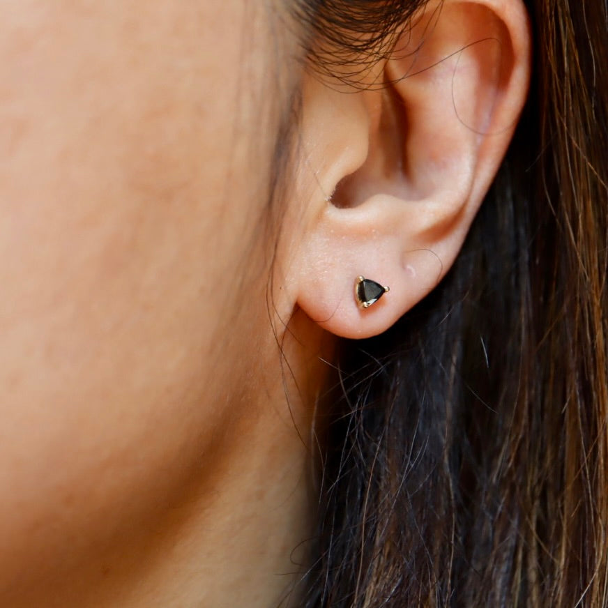Trillion Cut Black Diamond Stud Earrings