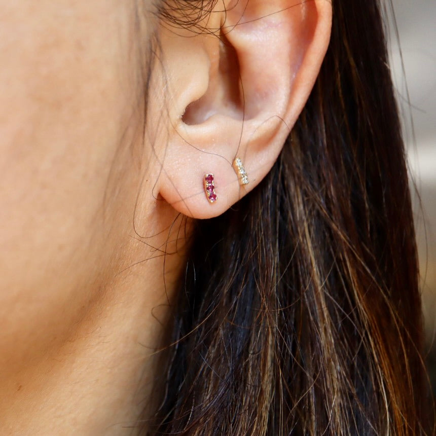 Curved Tatte Earring, Choice of Ruby, Diamond or Emerald