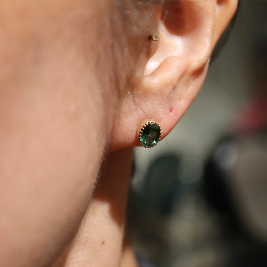 Mori Green Sapphire Oval Stud Earrings