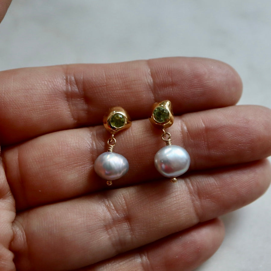 Peridot + Gray Pearl Kira Dangling Drop Earrings