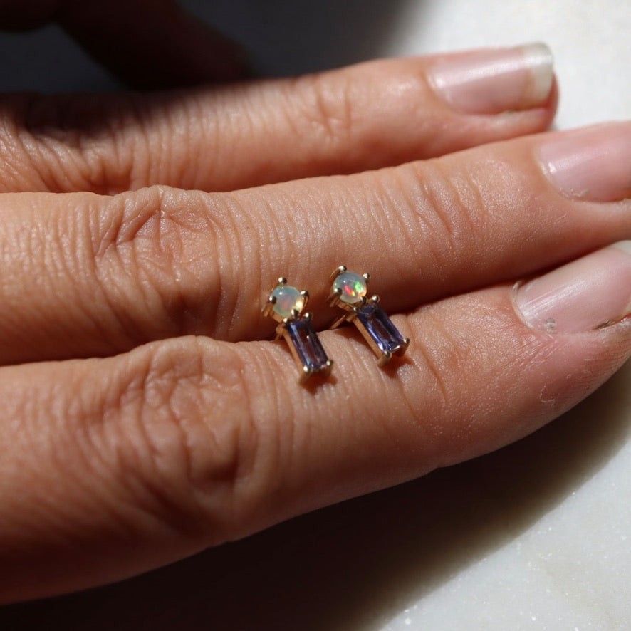 Opal and Tanzanite Stud Earrings