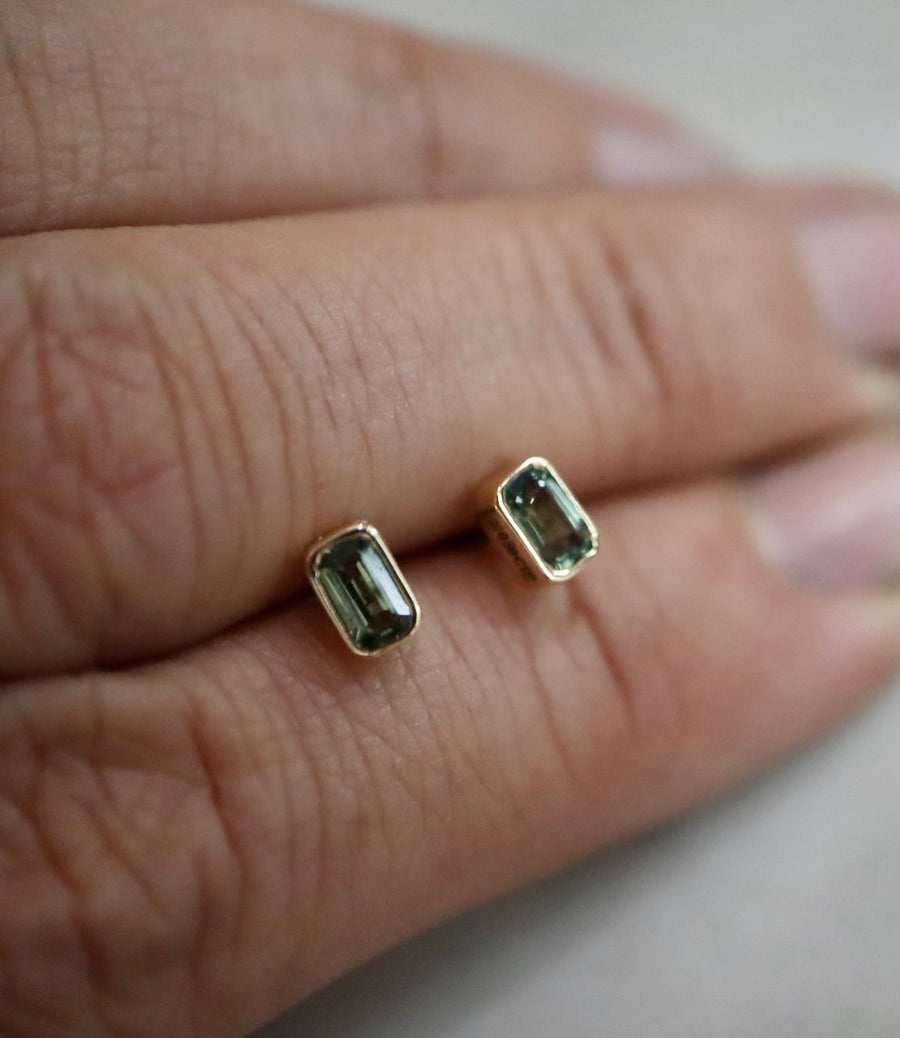 Green Sapphire Emerald-cut Stud Earrings