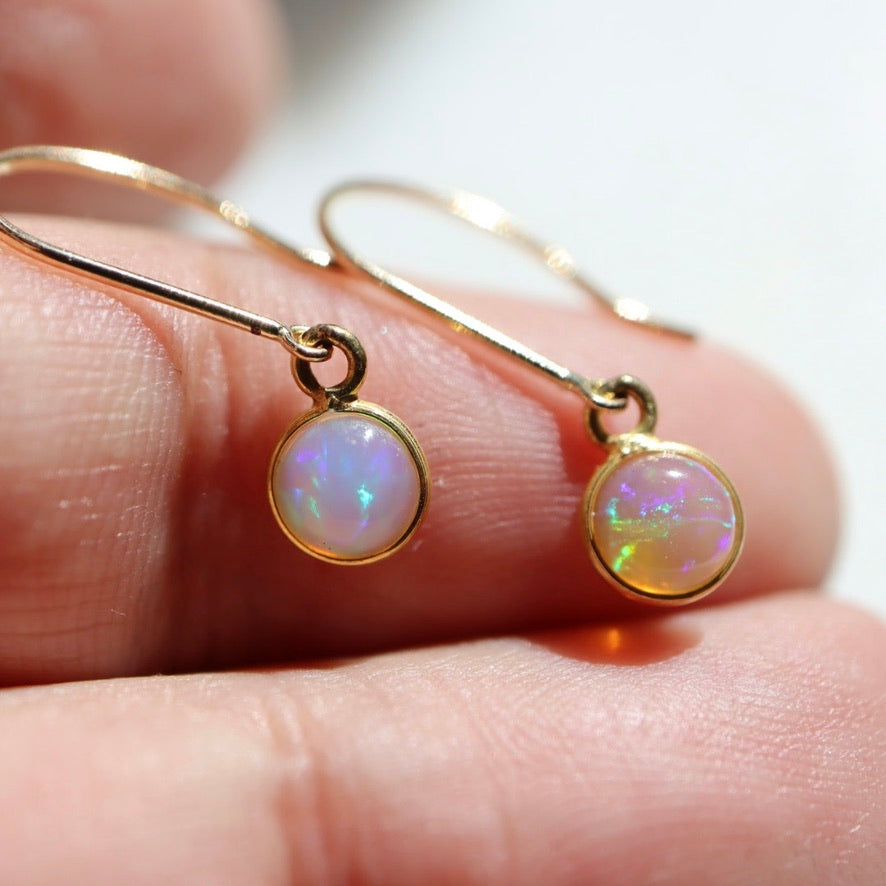 Round Opal Dangling Earrings 18K Gold