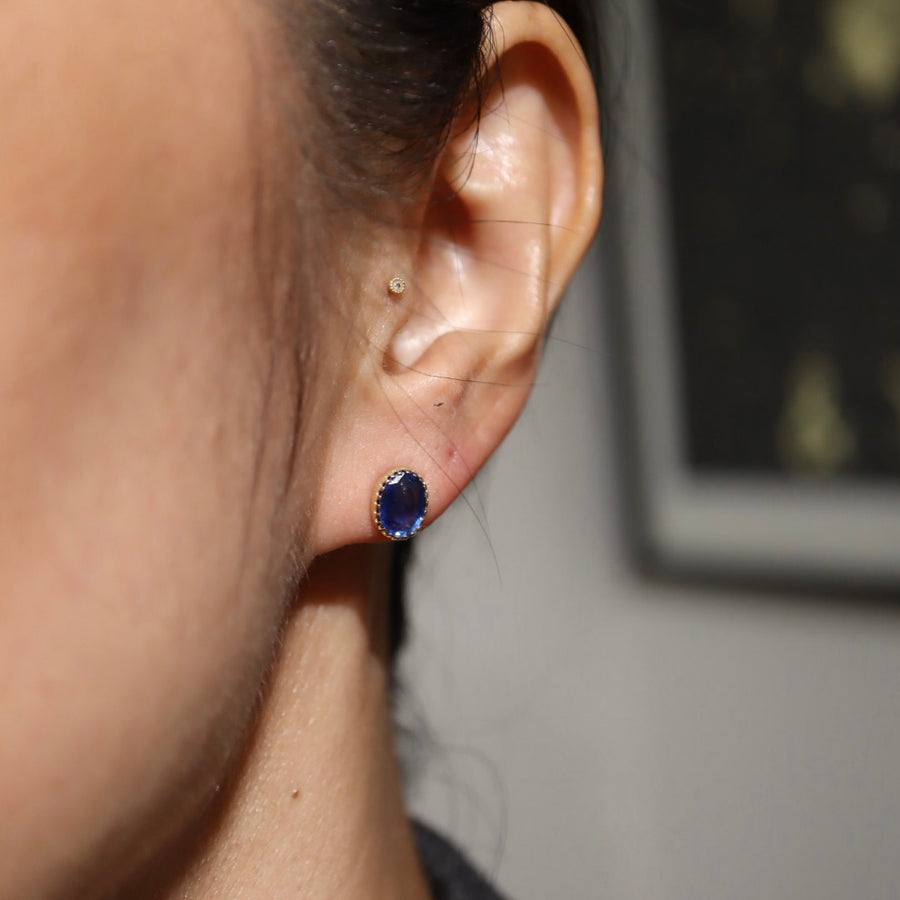 Denim Blue Sapphire Oval Stud Earrings