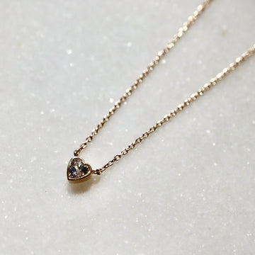 White Sapphire Heart Necklace 14K Gold