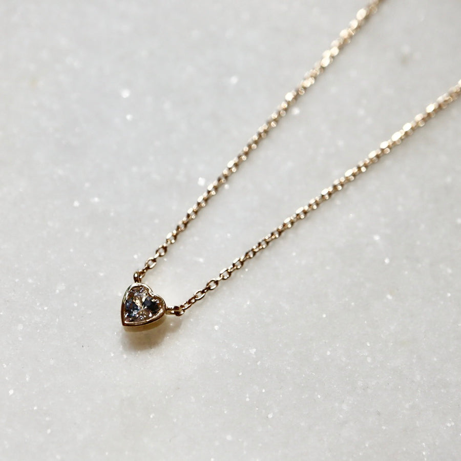 14K Gold Tiny Diamond Heart Necklace 14K Rose Gold / 17 Inches