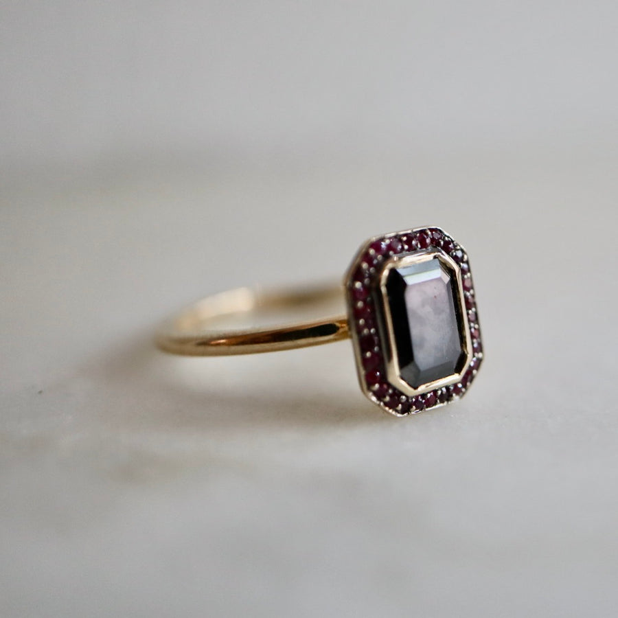 Majo Black Diamond and Ruby Ring - Main Image