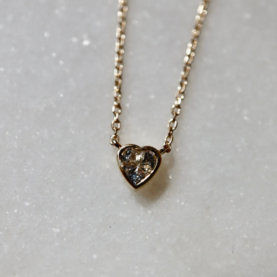 White Sapphire Heart Necklace 14K Gold